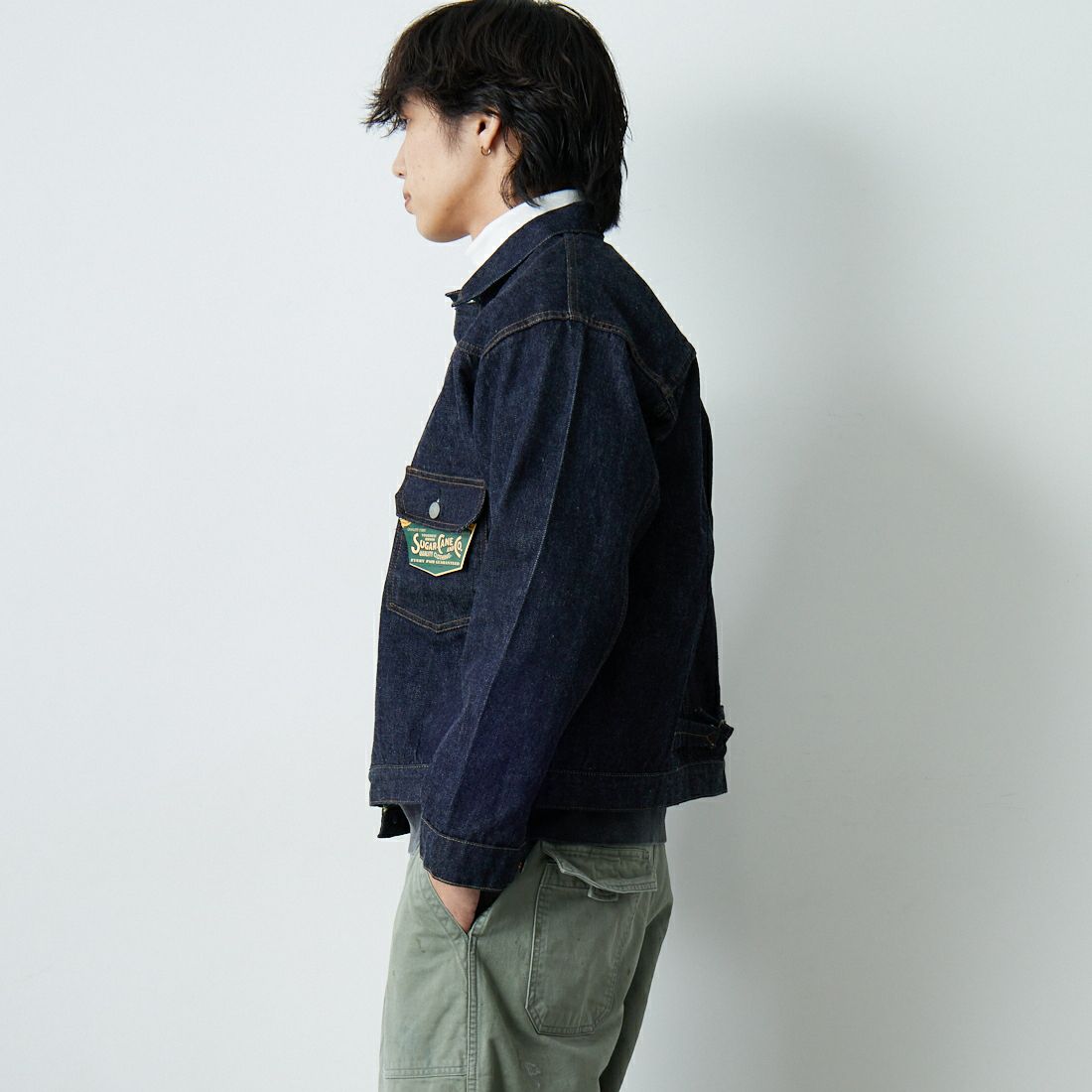 SUGAR CANE [シュガーケーン] 1936年モデル 13ozデニムブラウス [SC11936T] 421 A.NAVY &&モデル身長：179cm 着用サイズ：46&&