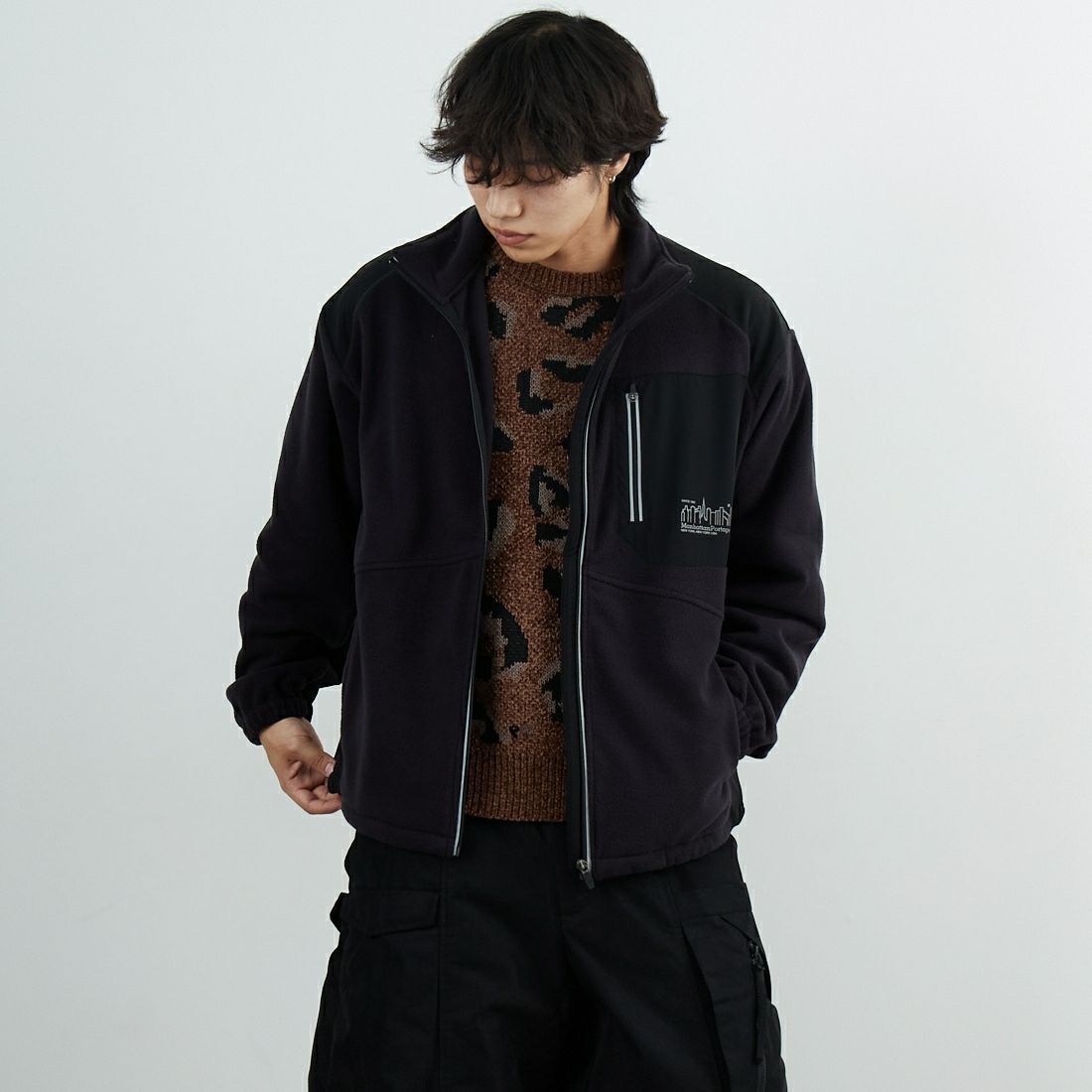 MANHATTAN PORTAGE [マンハッタンポーテージ] スタンドブルゾン [25FW-MP-M622] 09 BLACK &&モデル身長：179cm 着用サイズ：M&&
