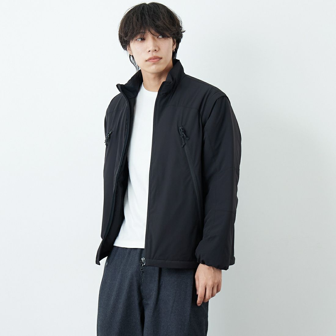 Jeans Factory Clothes [ジーンズファクトリークローズ] ECWCS スリングユニットジャケット [JFC-254-068] BLACK &&モデル身長：179cm 着用サイズ：M&&