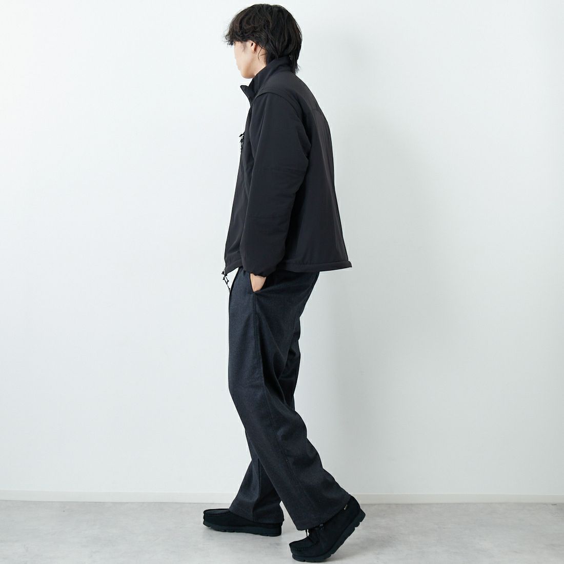 Jeans Factory Clothes [ジーンズファクトリークローズ] ECWCS スリングユニットジャケット [JFC-254-068] BLACK &&モデル身長：179cm 着用サイズ：M&&