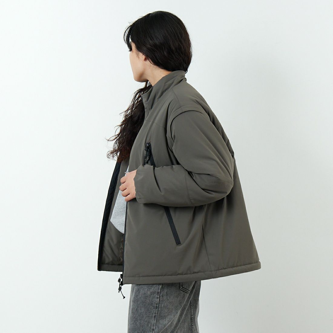 Jeans Factory Clothes [ジーンズファクトリークローズ] ECWCS スリングユニットジャケット [JFC-254-068]BROWN &&モデル身長：162cm 着用サイズ：S&&