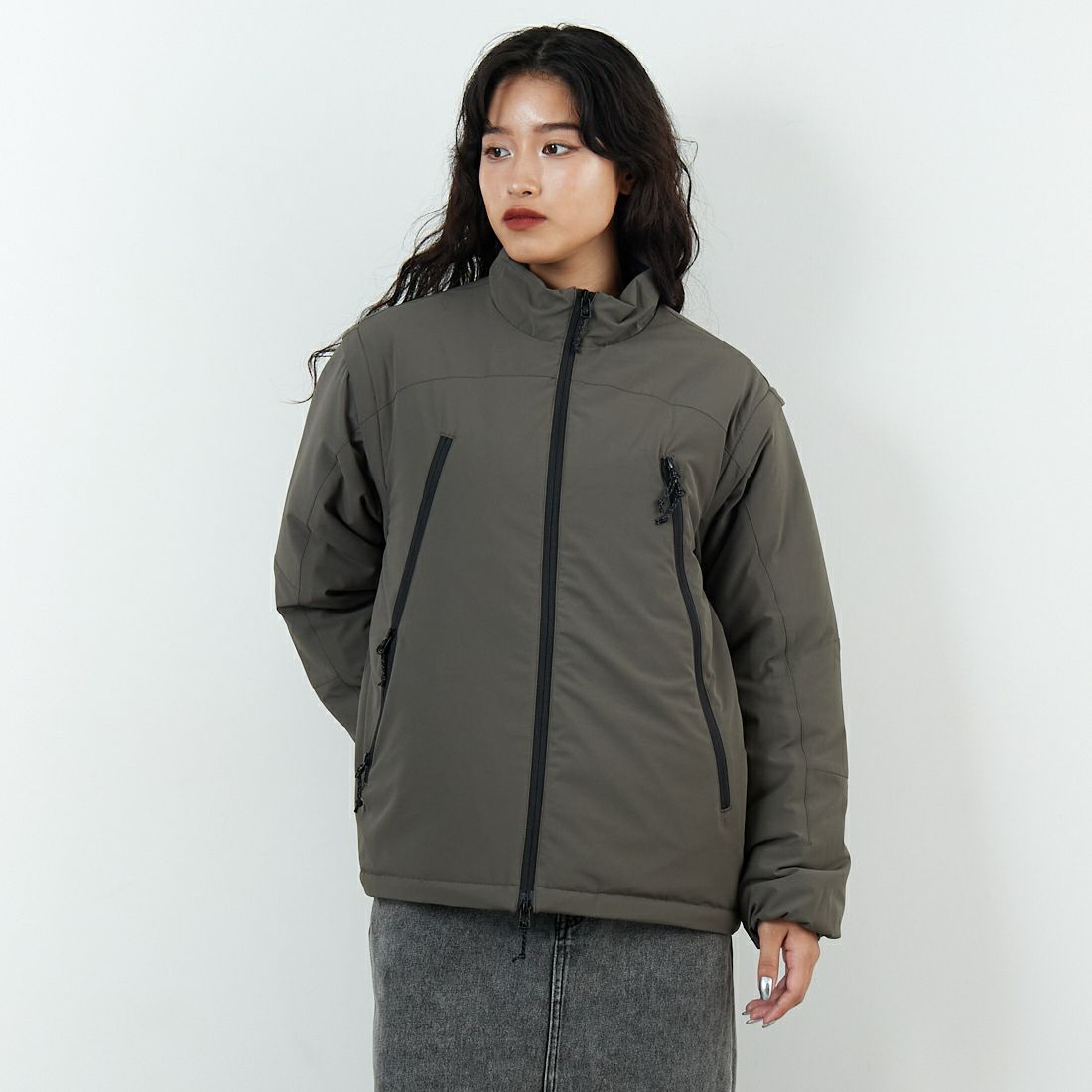 Jeans Factory Clothes [ジーンズファクトリークローズ] ECWCS スリングユニットジャケット [JFC-254-068]BROWN &&モデル身長：162cm 着用サイズ：S&&