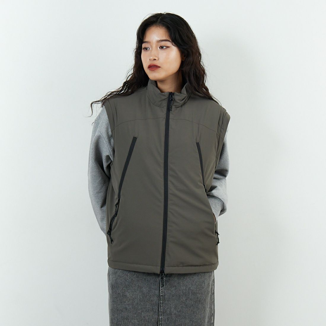 Jeans Factory Clothes [ジーンズファクトリークローズ] ECWCS スリングユニットジャケット [JFC-254-068]BROWN &&モデル身長：162cm 着用サイズ：S&&