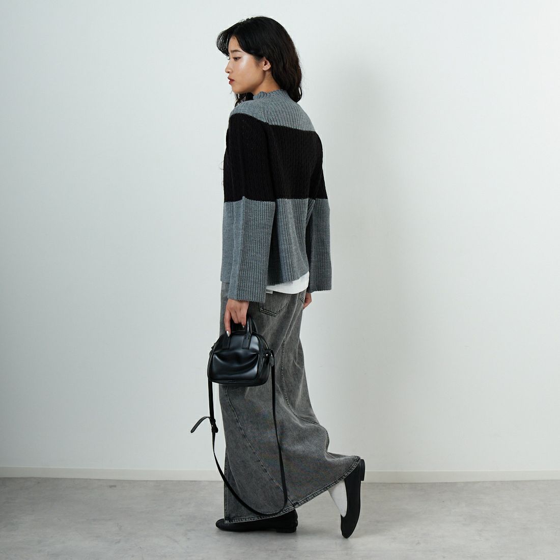 Jeans Factory Clothes [ジーンズファクトリークローズ] ホールガーメント3段柄ニットプルオーバー [113-2050] ｸﾞﾚｰ &&モデル身長：162cm 着用サイズ：F&&