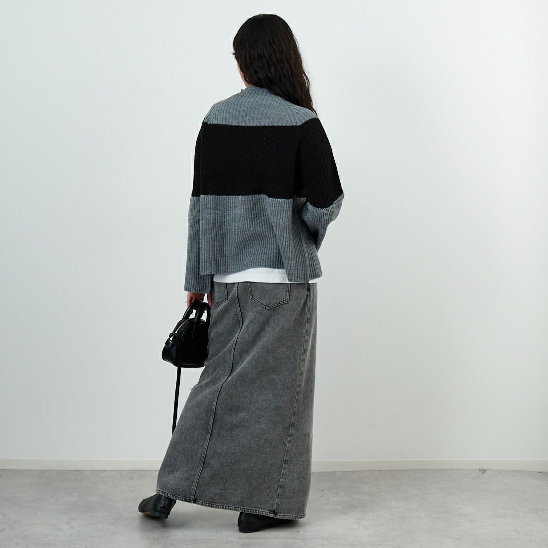 Jeans Factory Clothes [ジーンズファクトリークローズ] ホールガーメント3段柄ニットプルオーバー [113-2050] ｸﾞﾚｰ &&モデル身長：162cm 着用サイズ：F&&