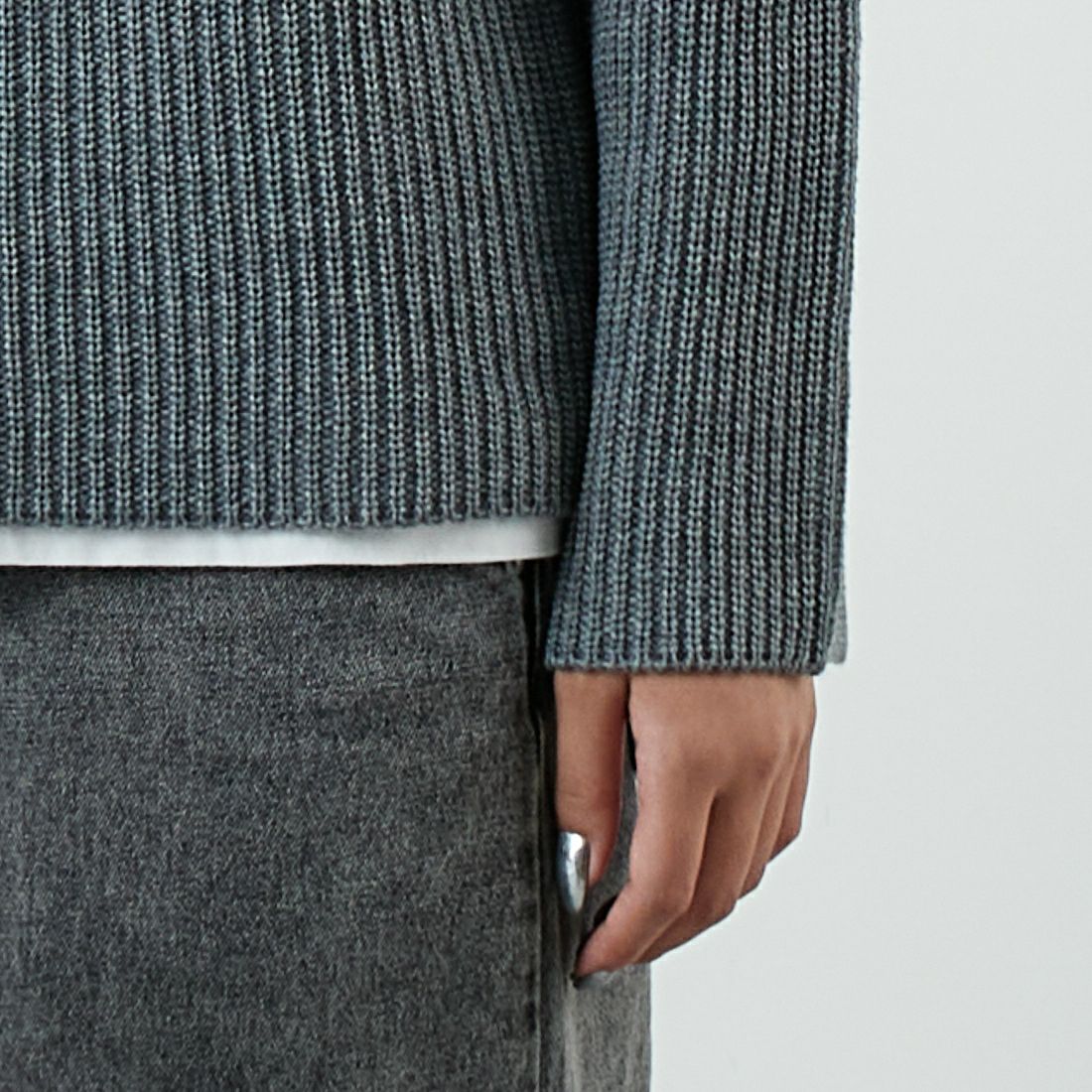 Jeans Factory Clothes [ジーンズファクトリークローズ] ホールガーメント3段柄ニットプルオーバー [113-2050] ｸﾞﾚｰ &&モデル身長：162cm 着用サイズ：F&&