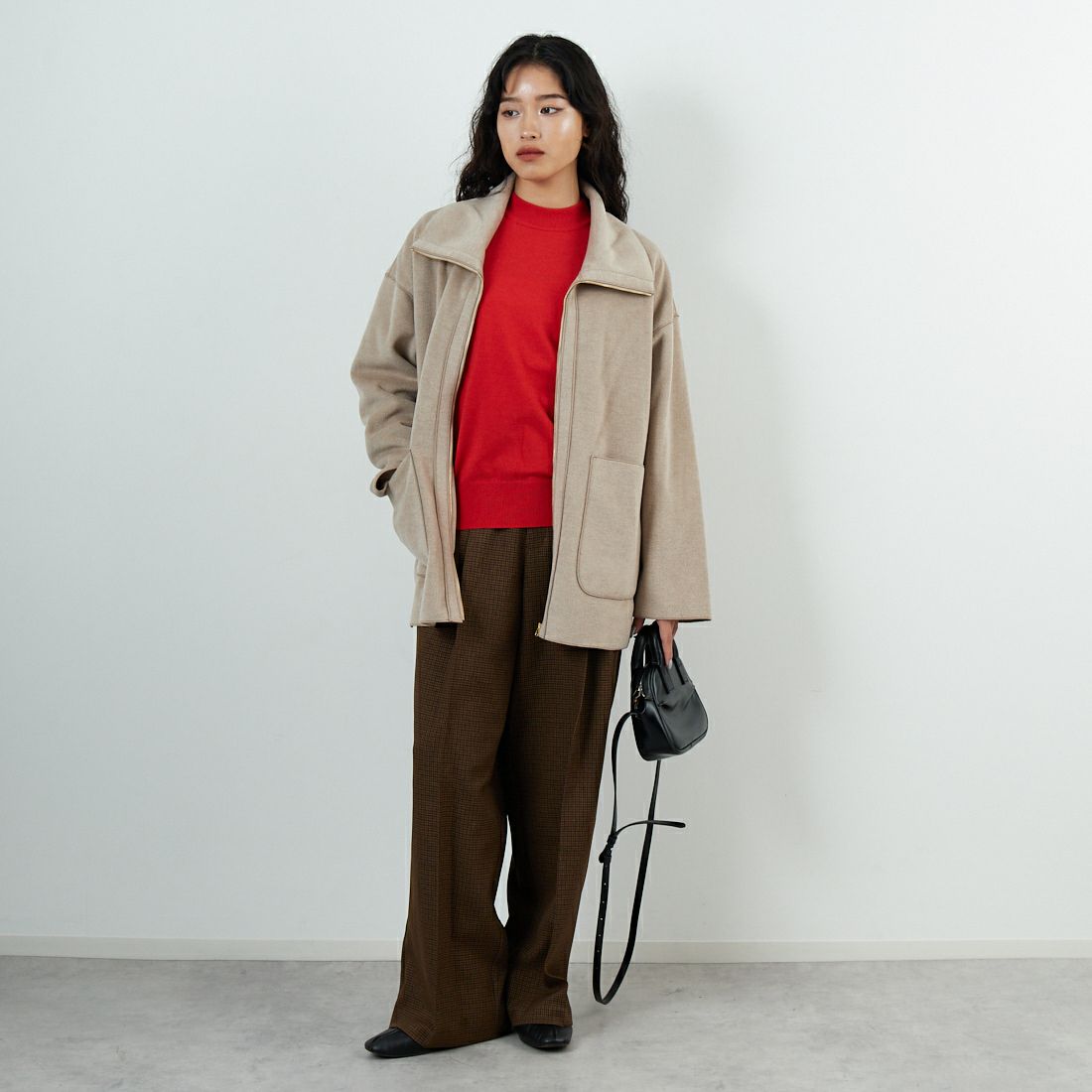 Jf Ready Made [ジェイエフレディメイド] ニット両面パイルジャケット [8852151-01] 61 ﾍﾞｰｼﾞｭ &&モデル身長：162cm 着用サイズ：F&&