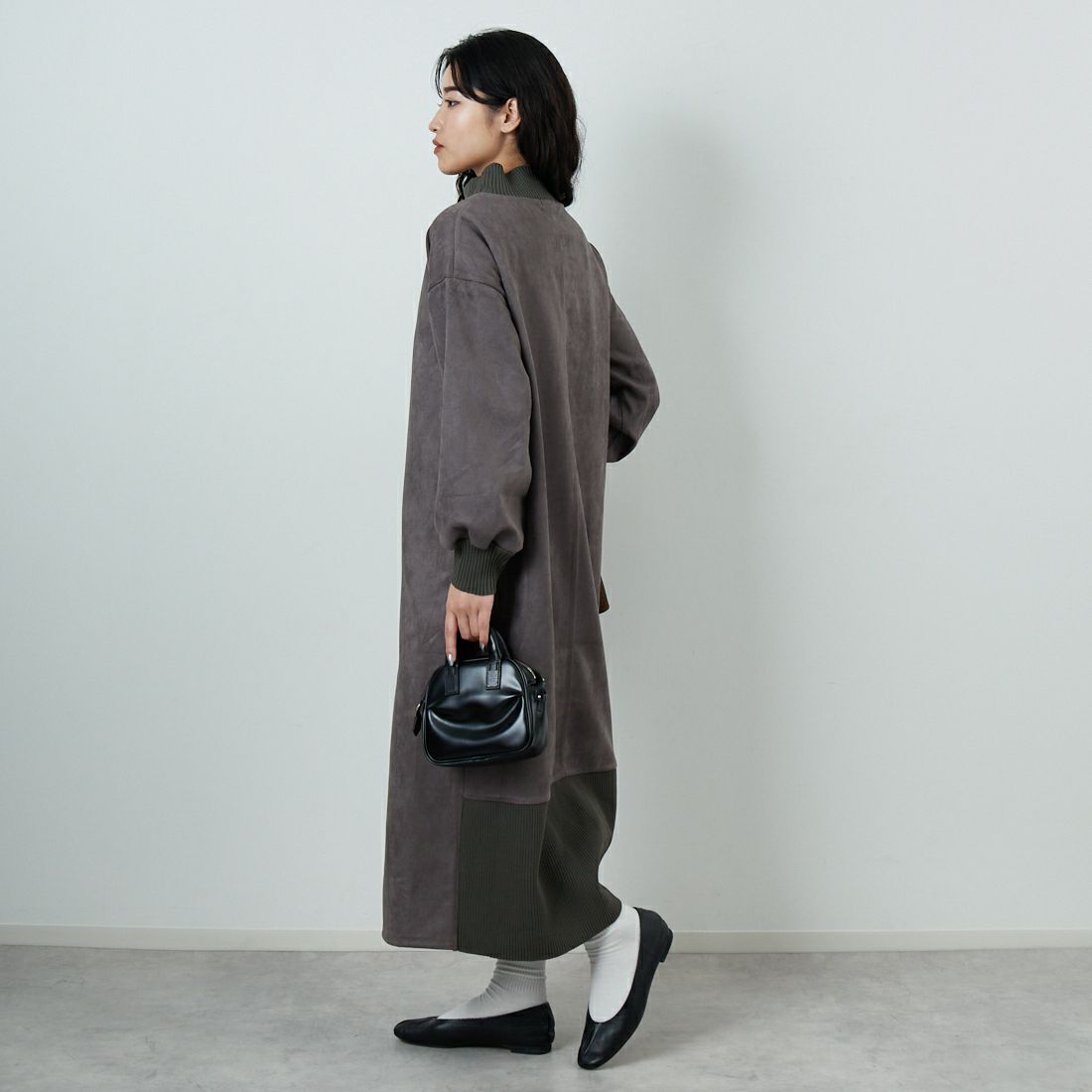 Jf Ready Made [ジェイエフレディメイド] スエードリブモックネックワンピース [3225611] ﾁｬｺｰﾙｸﾞﾚｰ &&モデル身長：162cm 着用サイズ：F&&