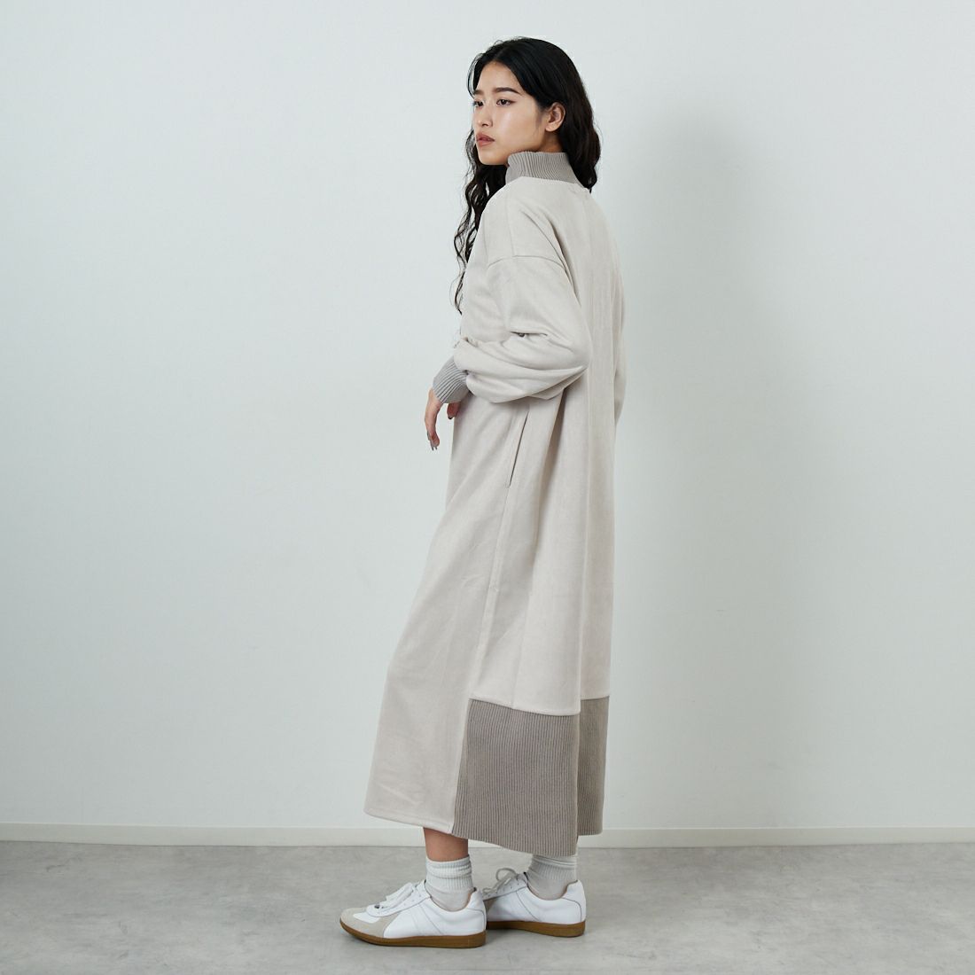 Jf Ready Made [ジェイエフレディメイド] スエードリブモックネックワンピース [3225611] ｸﾞﾚｰﾍﾞｰｼﾞｭ &&モデル身長：162cm 着用サイズ：F&&