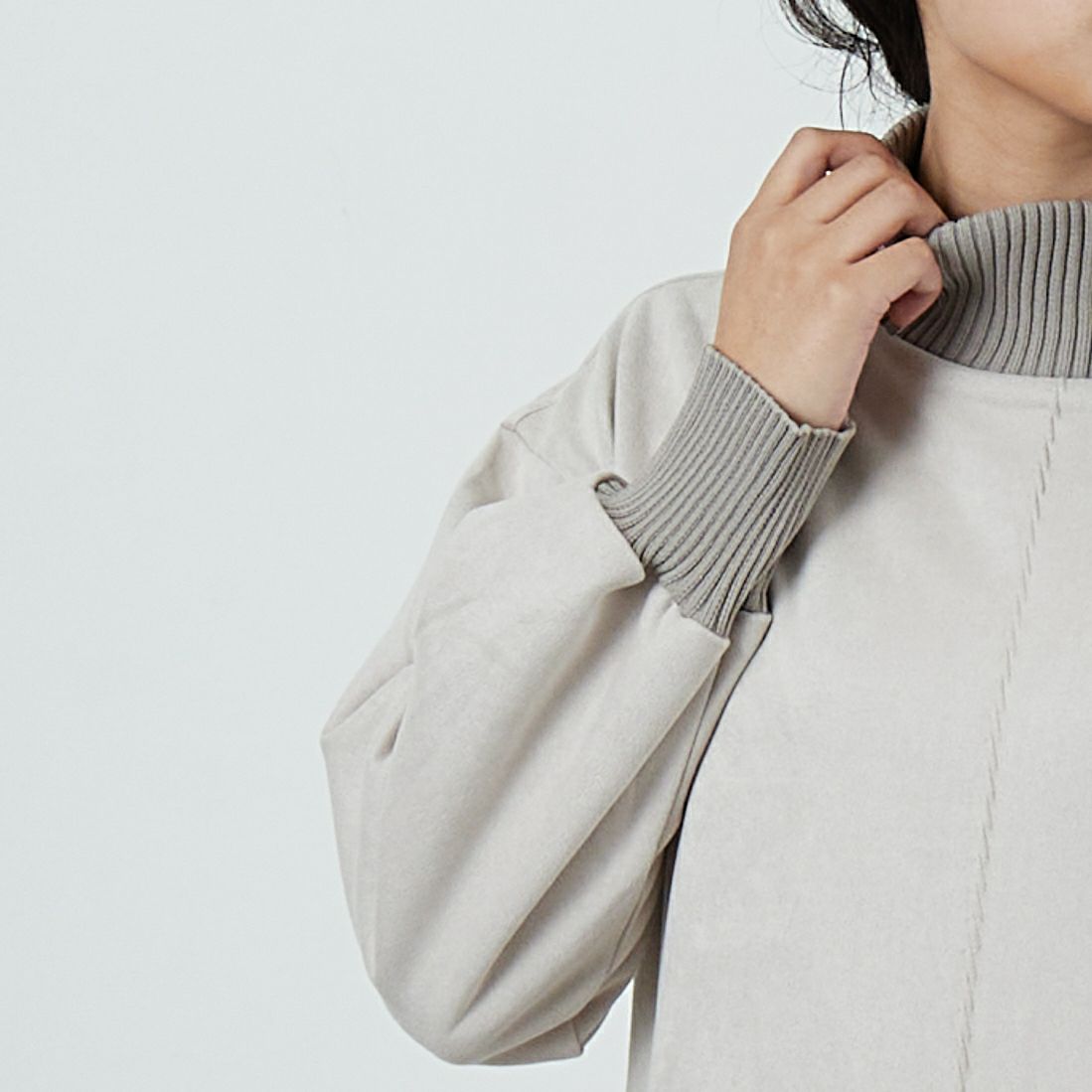 Jf Ready Made [ジェイエフレディメイド] スエードリブモックネックワンピース [3225611] ｸﾞﾚｰﾍﾞｰｼﾞｭ &&モデル身長：162cm 着用サイズ：F&&