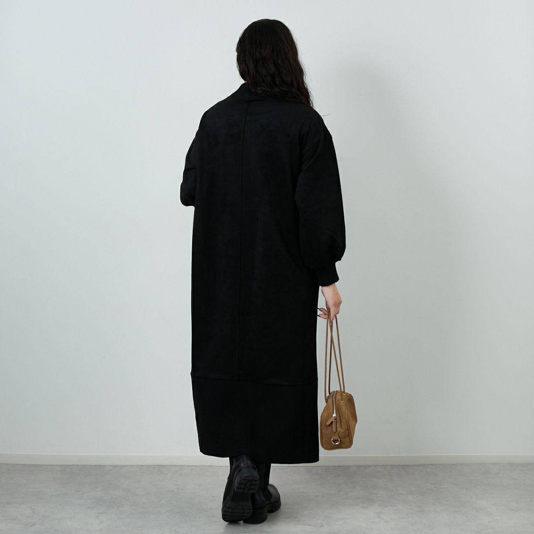 Jf Ready Made [ジェイエフレディメイド] スエードリブモックネックワンピース [3225611] ﾌﾞﾗｯｸ &&モデル身長：162cm 着用サイズ：F&&