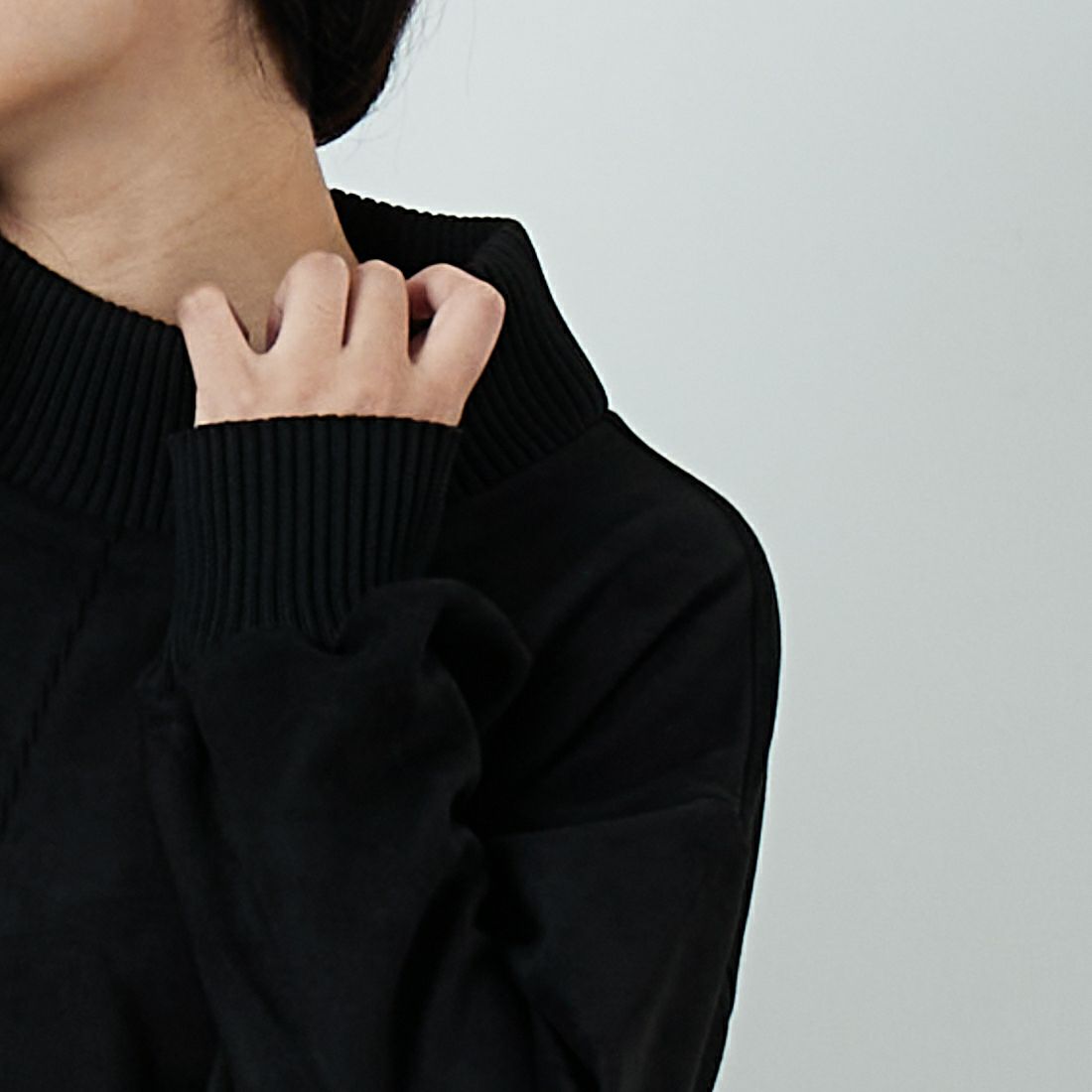 Jf Ready Made [ジェイエフレディメイド] スエードリブモックネックワンピース [3225611] ﾌﾞﾗｯｸ &&モデル身長：162cm 着用サイズ：F&&