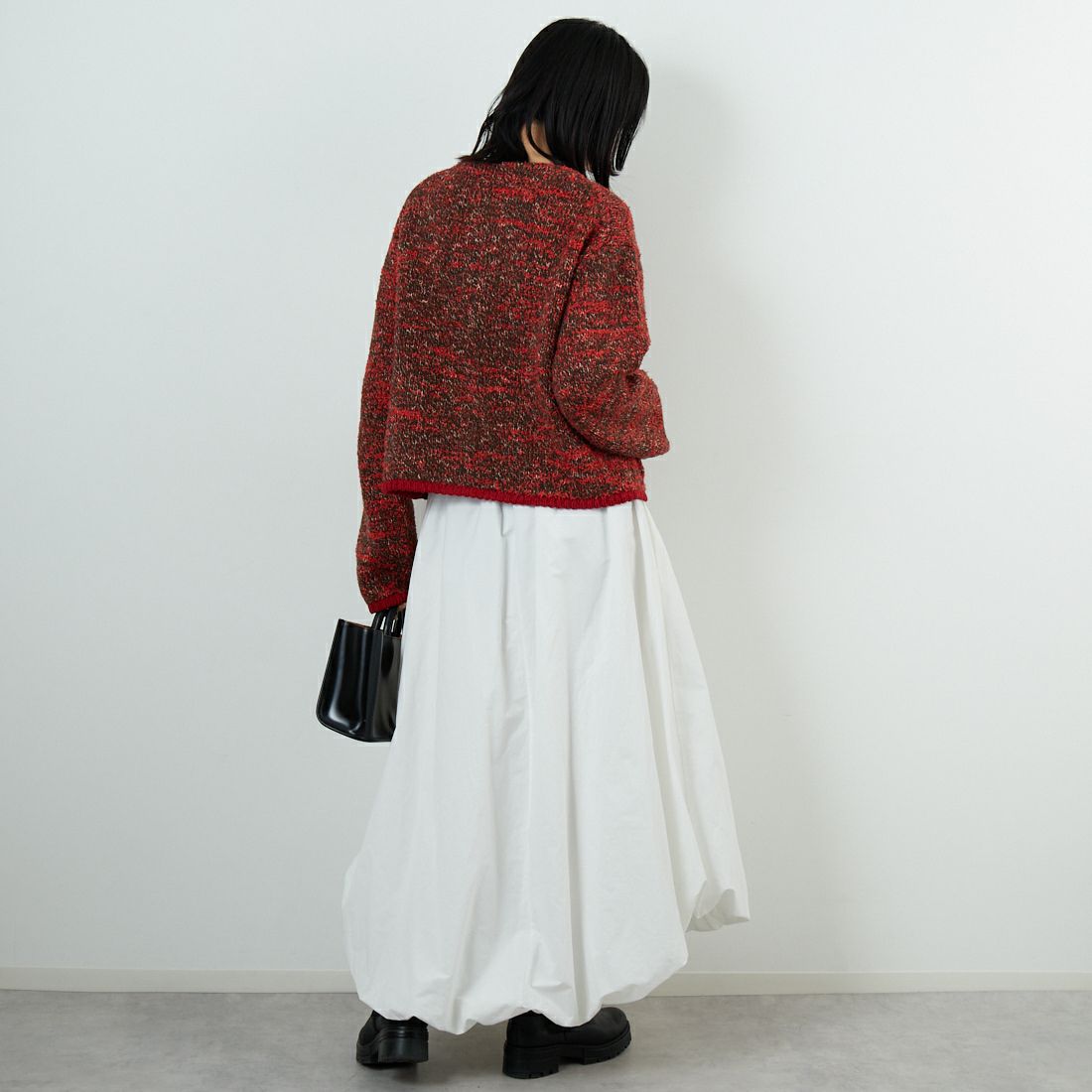 WHYTO. [ホワイト] ミックステープヤーンニットジャケット [WHT25FKN4036] RED &&モデル身長：162cm 着用サイズ：F&&