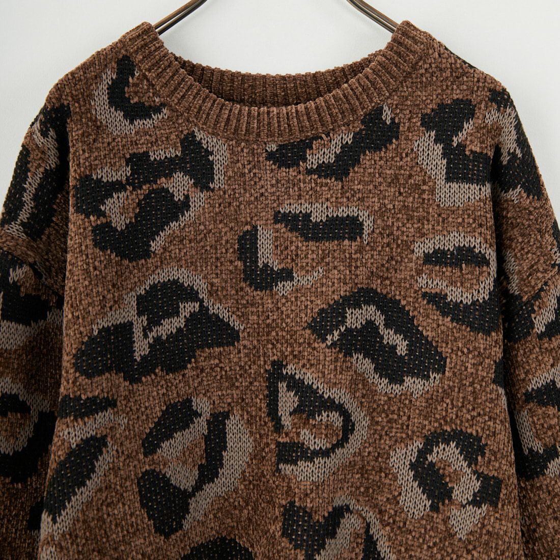 SLICK [スリック] モールヤーン レオパードジャカード プルオーバーニット [5151056] 500 BROWN