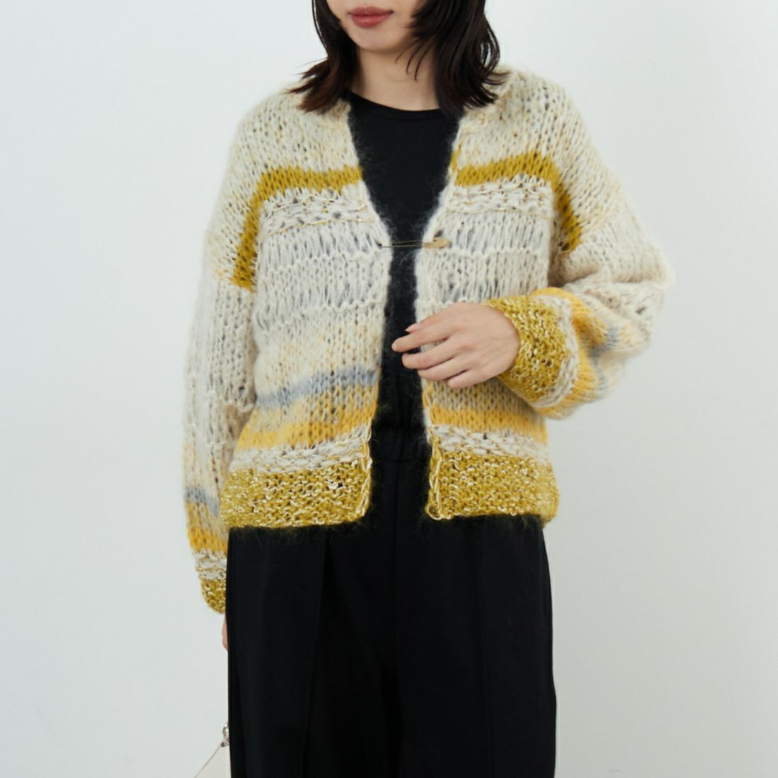 TICCA [ティッカ] ハンドニットカーディガン [TBEA-512] YELLOW MIX &&モデル身長：162cm 着用サイズ：F&&