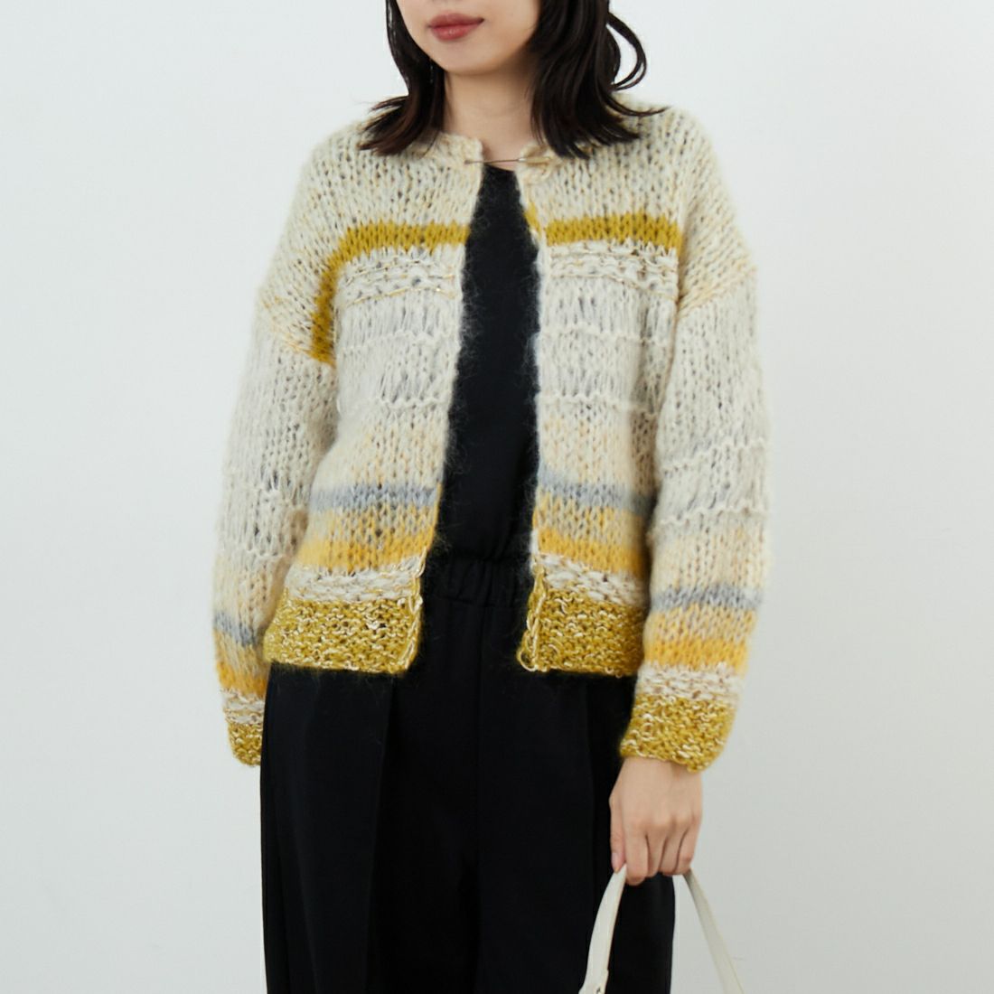 TICCA [ティッカ] ハンドニットカーディガン [TBEA-512] YELLOW MIX &&モデル身長：162cm 着用サイズ：F&&