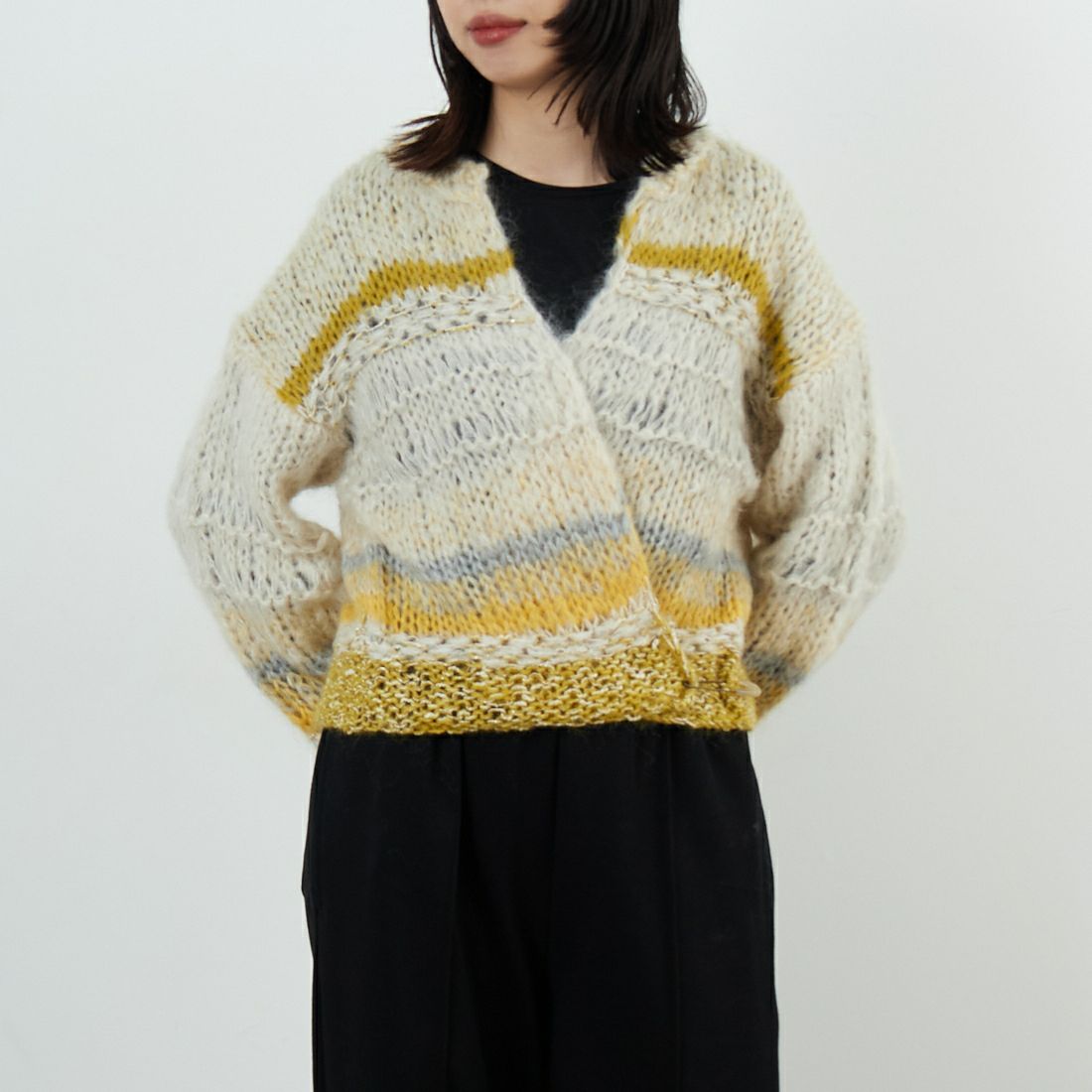 TICCA [ティッカ] ハンドニットカーディガン [TBEA-512] YELLOW MIX &&モデル身長：162cm 着用サイズ：F&&