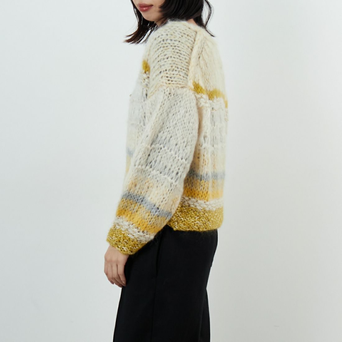 TICCA [ティッカ] ハンドニットカーディガン [TBEA-512] YELLOW MIX &&モデル身長：162cm 着用サイズ：F&&