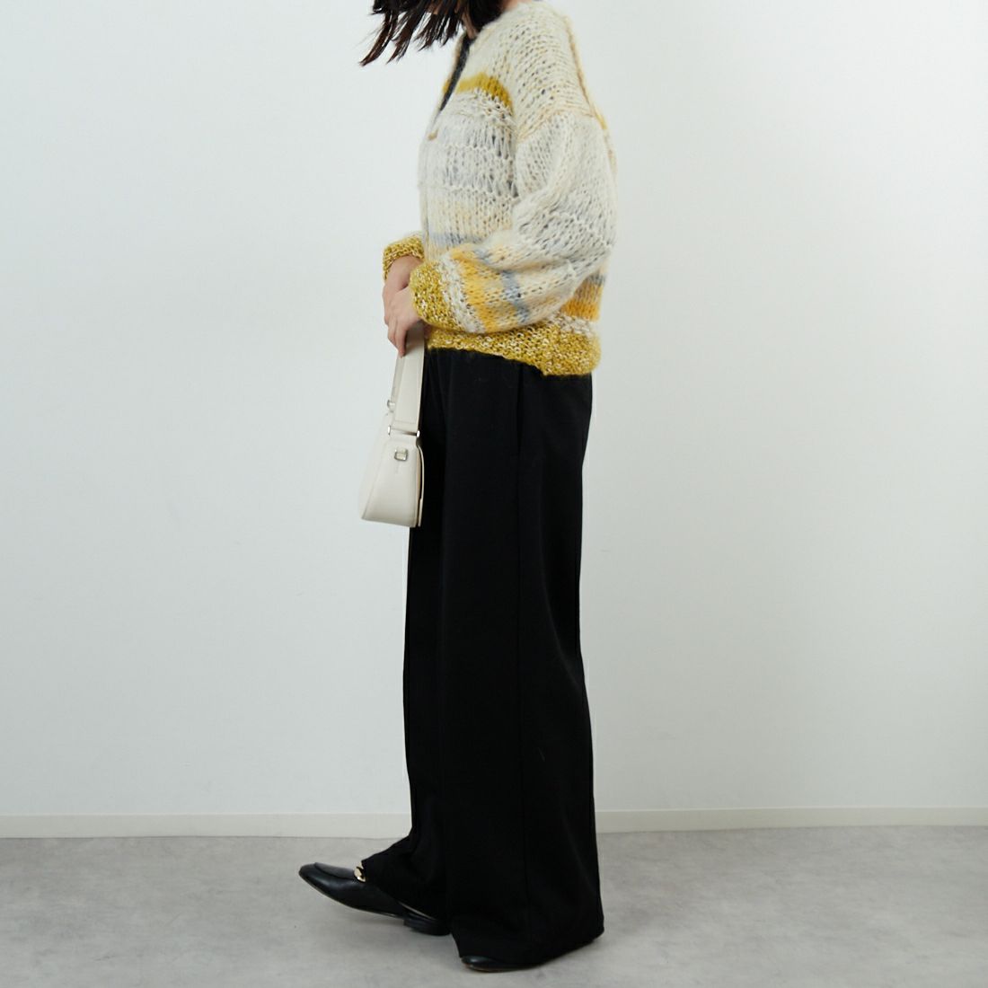 TICCA [ティッカ] ハンドニットカーディガン [TBEA-512] YELLOW MIX &&モデル身長：162cm 着用サイズ：F&&