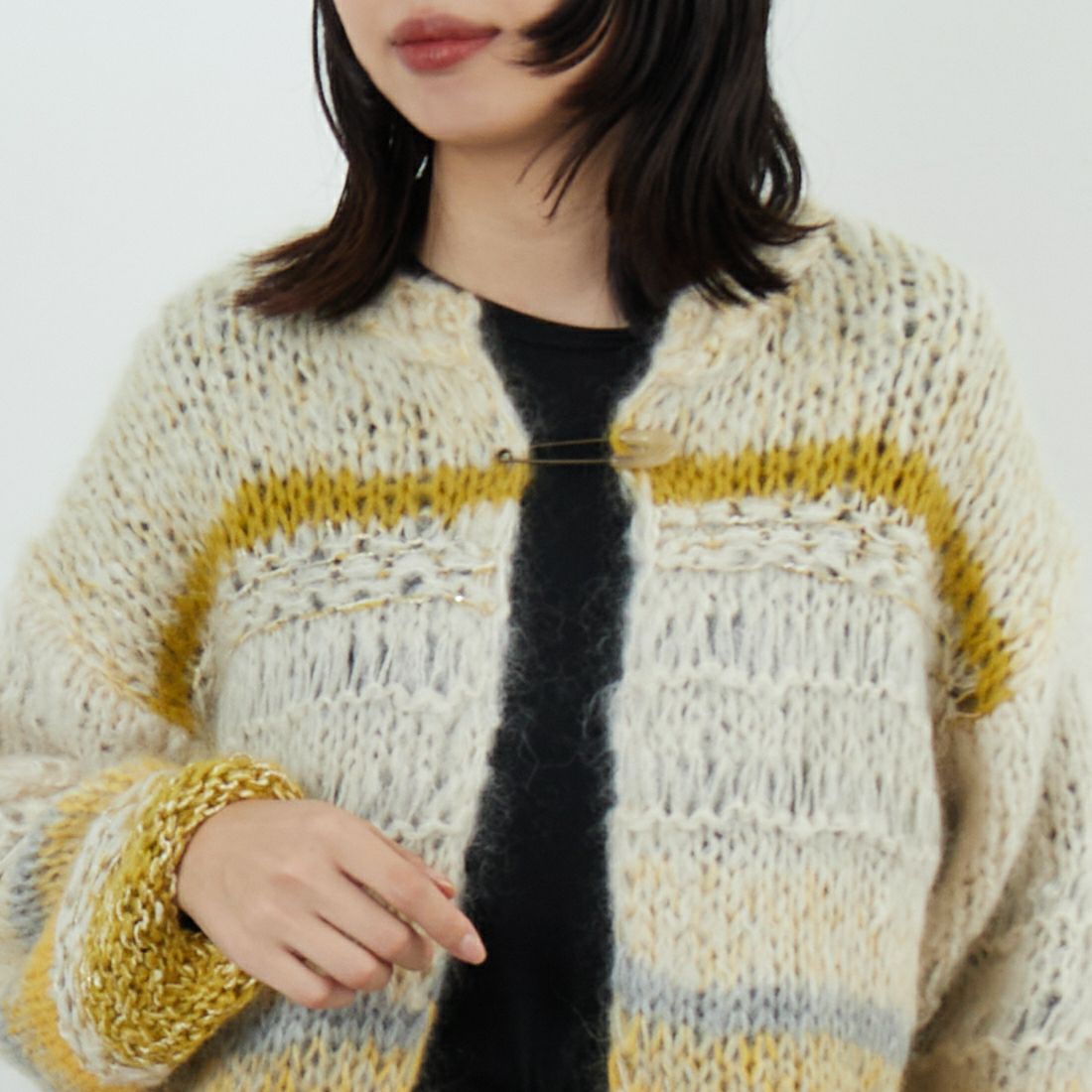 TICCA [ティッカ] ハンドニットカーディガン [TBEA-512] YELLOW MIX &&モデル身長：162cm 着用サイズ：F&&