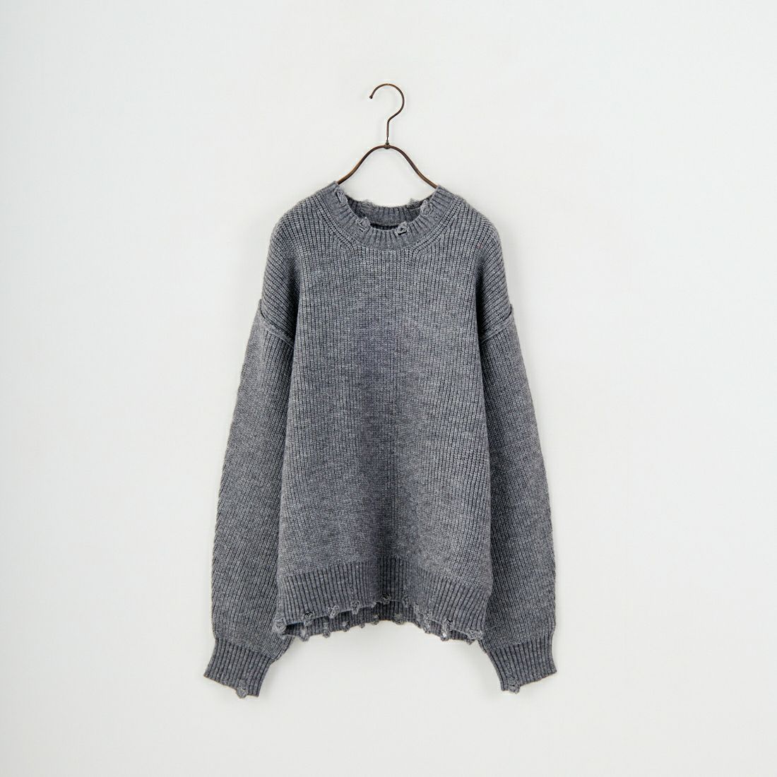 SLICK [スリック] マイクロヤーン クルーネックダメージニット [5151066] 801 H.GRAY