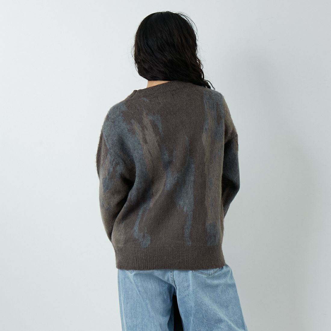 SLICK [スリック] シャギーモヘア アブストラクトジャガードプルオーバー [5151058] 500 BROWN &&モデル身長：162cm 着用サイズ：0&&