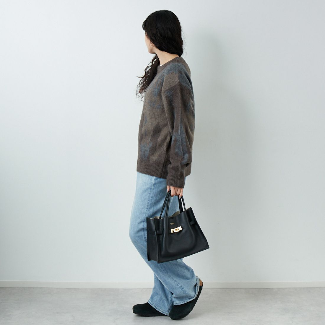 SLICK [スリック] シャギーモヘア アブストラクトジャガードプルオーバー [5151058] 500 BROWN &&モデル身長：162cm 着用サイズ：0&&