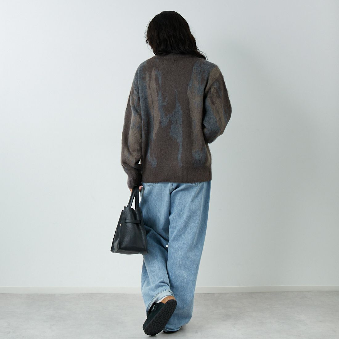 SLICK [スリック] シャギーモヘア アブストラクトジャガードプルオーバー [5151058] 500 BROWN &&モデル身長：162cm 着用サイズ：0&&