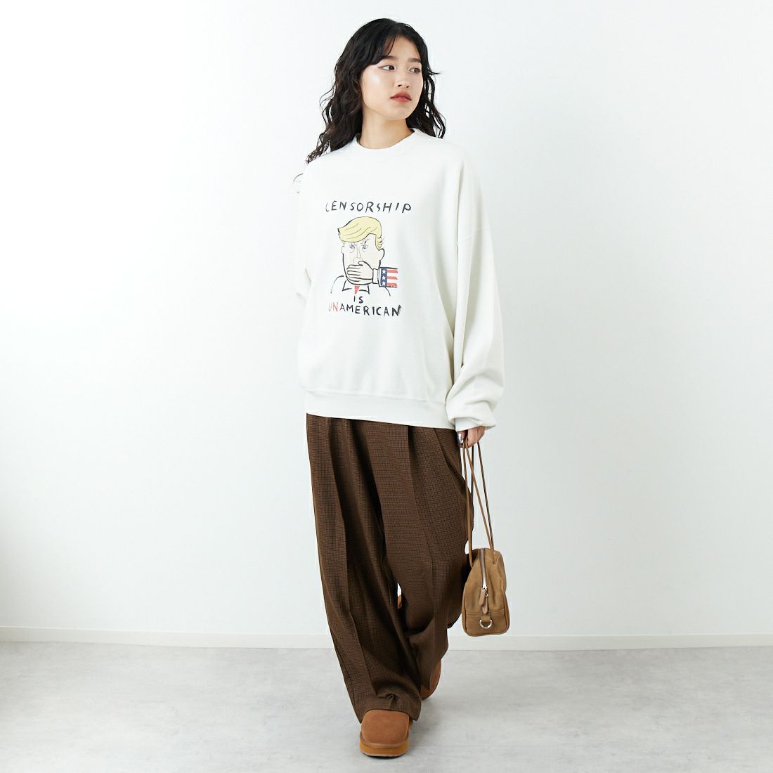 REMI RELIEF [レミレリーフ] 別注 SP加工 ダメージクルーネックスウェット [RN29373274-JF] OFF &&モデル身長：162cm 着用サイズ：M&&