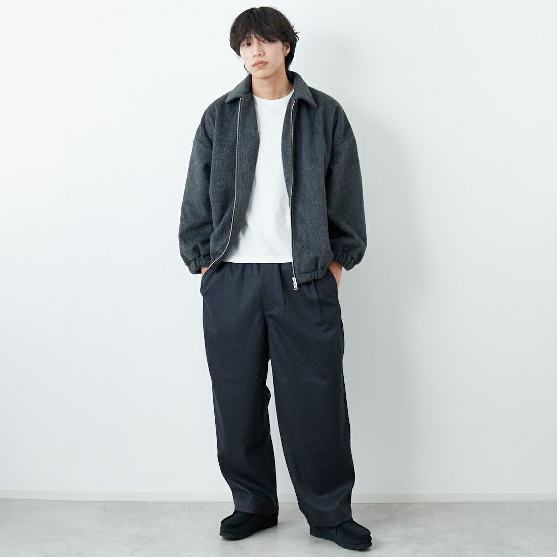 SLICK [スリック] シャギーメルトンジップアップブルゾン [5111062] 805 CHARCO &&モデル身長：179cm 着用サイズ：1&&