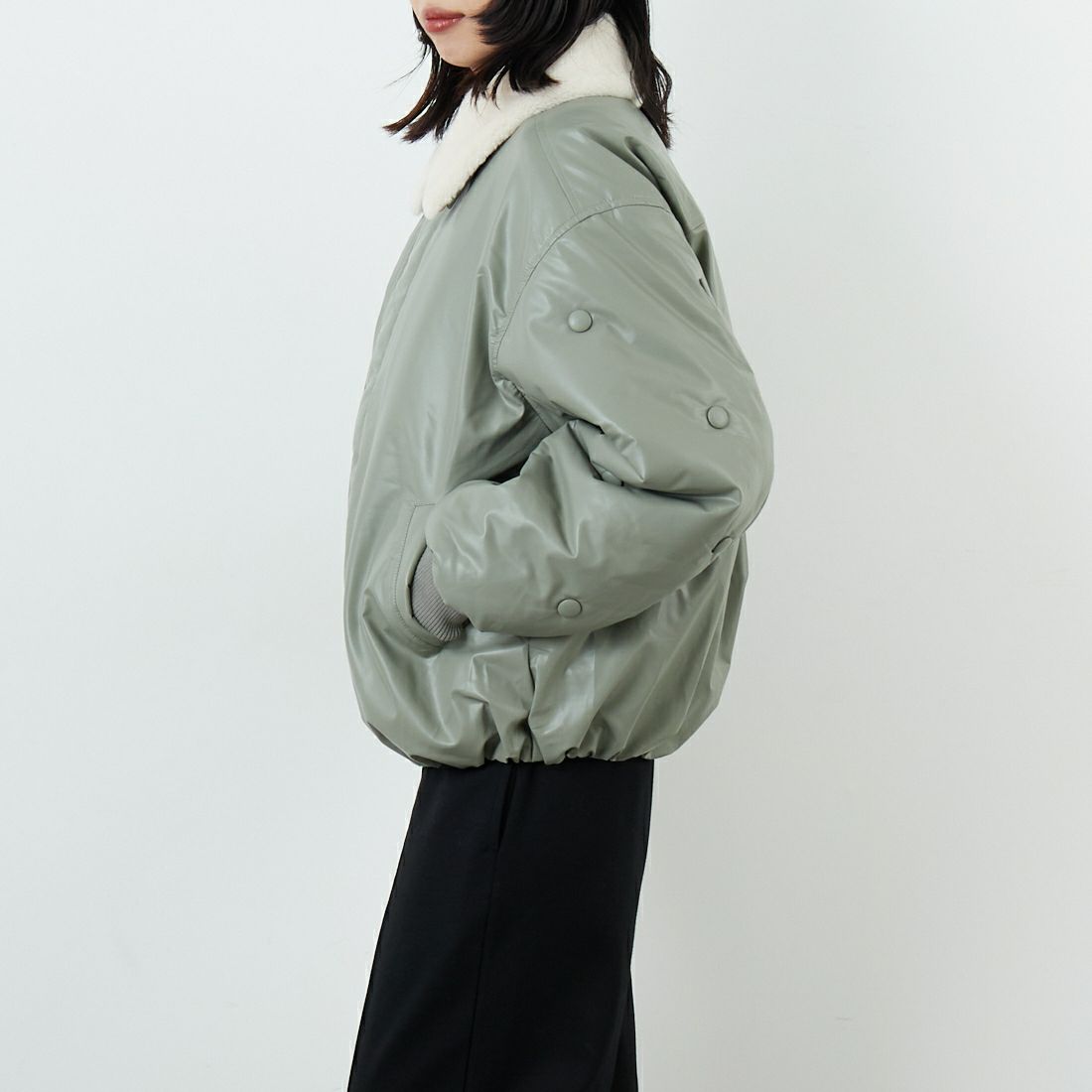 null. [ヌル] ボタンデザインMA1ジャケット [153WFC255025] KKI &&モデル身長：162cm 着用サイズ：F&&