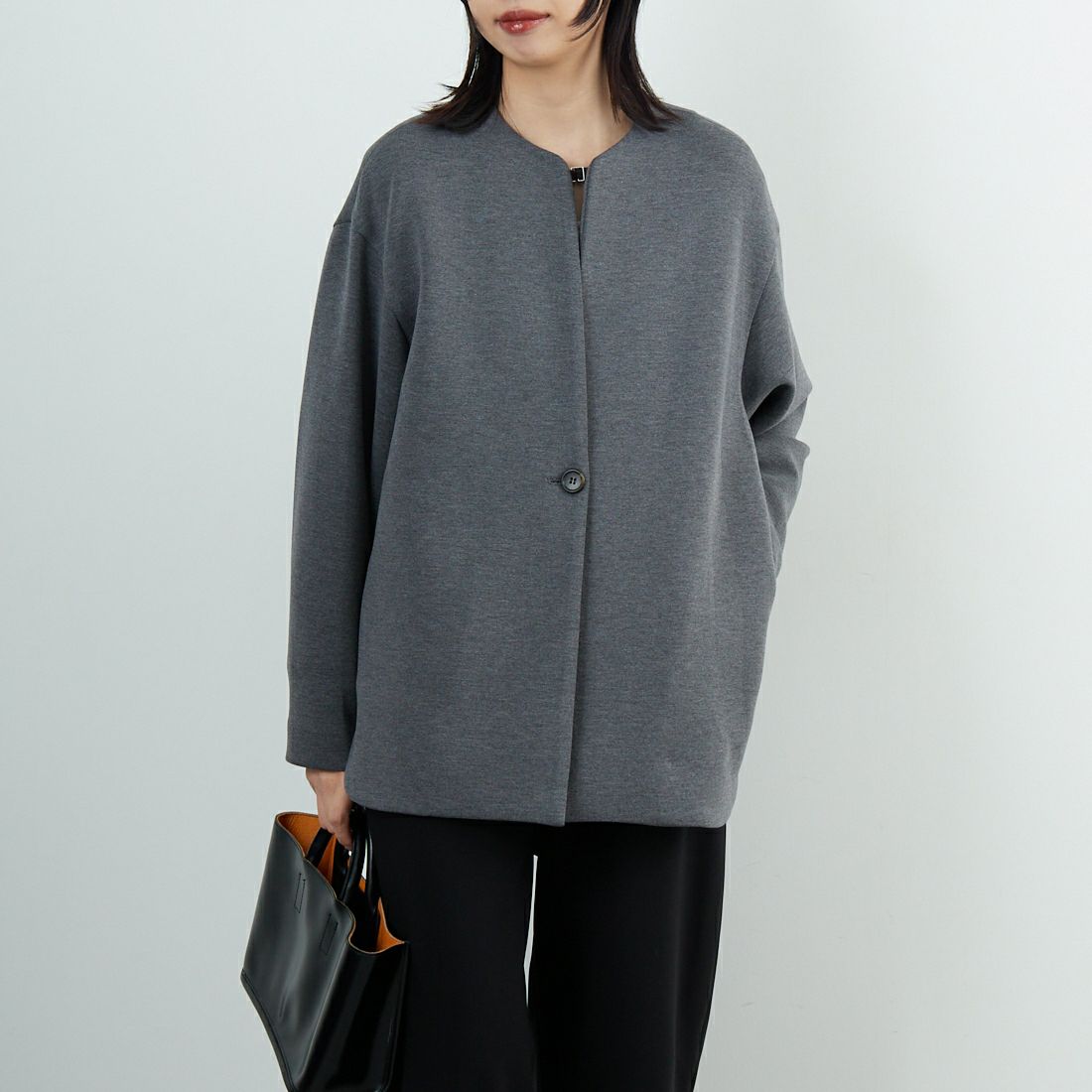 CLOCHE [クロシェ] ダンボールハーフコート [55085044] ﾁｬｺｰﾙ &&モデル身長：162cm 着用サイズ：2&&