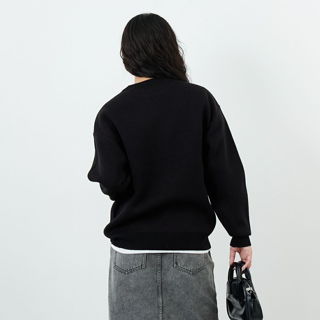 Noir Fabrik [ヌワールファブリック] 人物像柄ダブルジャガードニット [NF-254-097] C BLK/ORG C BLK/ORG &&モデル身長：162cm 着用サイズ：S&&