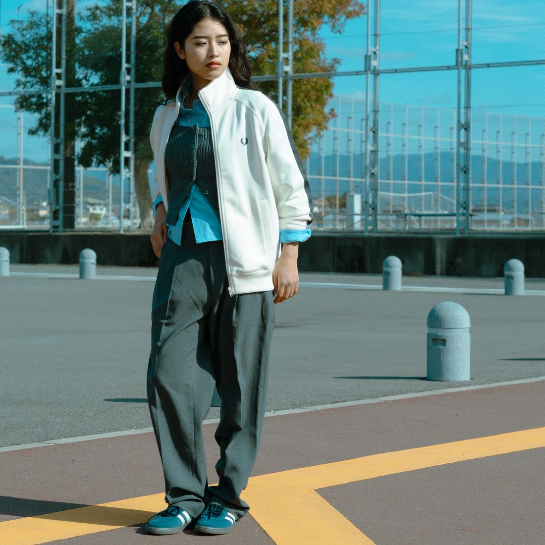 FRED PERRY [フレッドペリー] 別注 配色ライン トラックジャケット [FPM-25A-029JF] ECRU/ANCHO