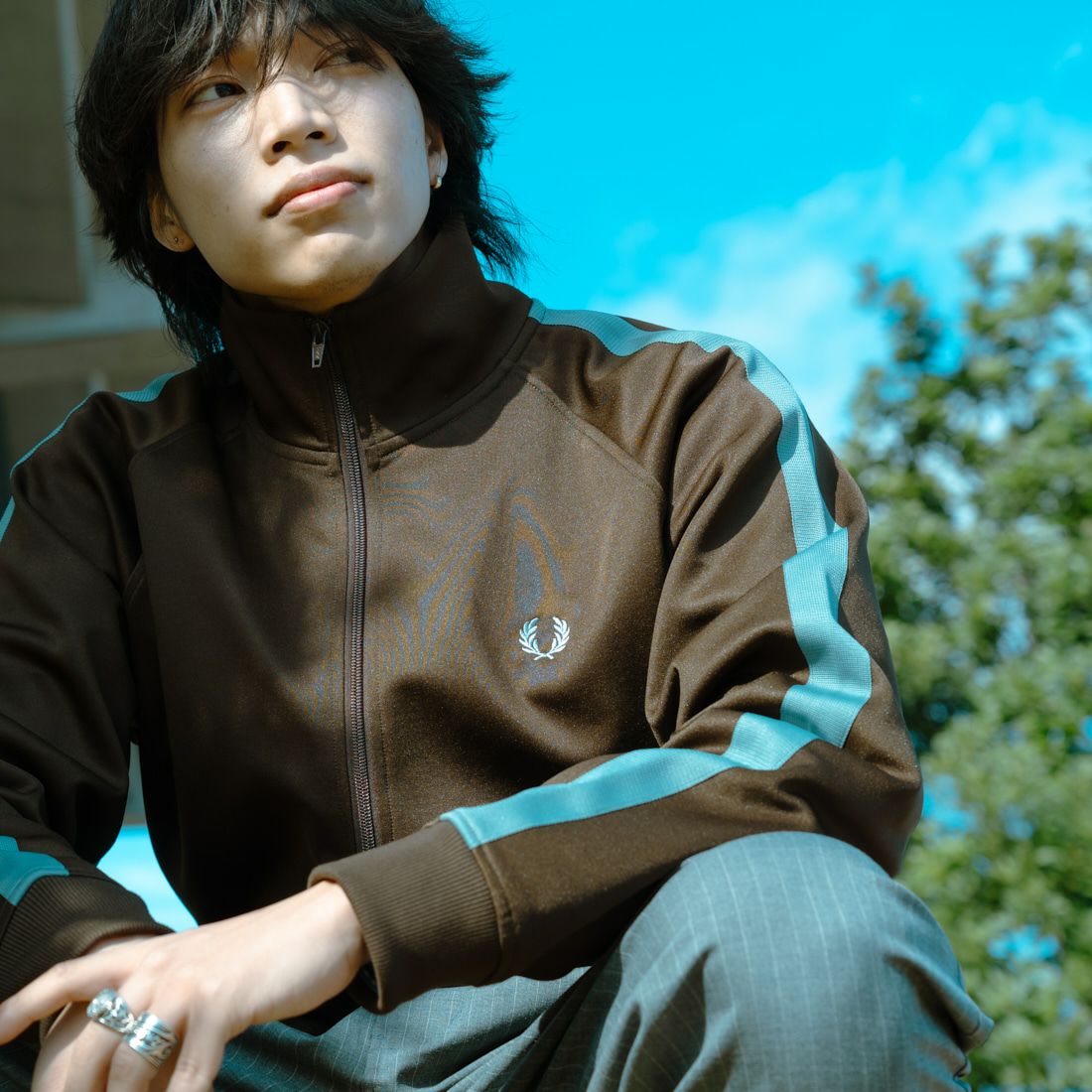 FRED PERRY [フレッドペリー] 別注 配色ライン トラックジャケット [FPM-25A-029JF] BURNT TOBA