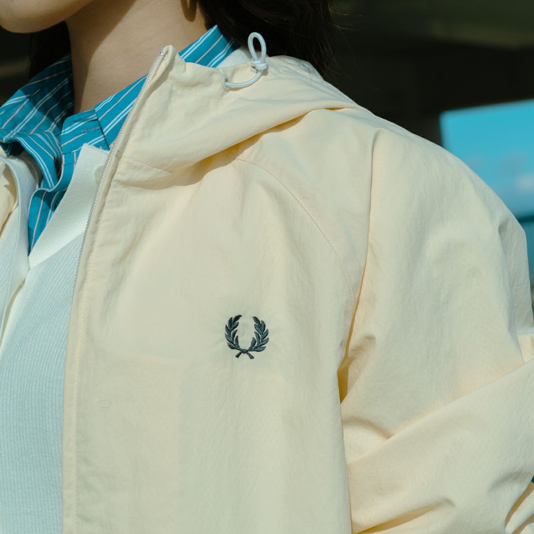 FRED PERRY [フレッドペリー] 別注 フード刺繍 ナイロンシェルジャケット [FPM-25A-031JF] BLACK/SHAD