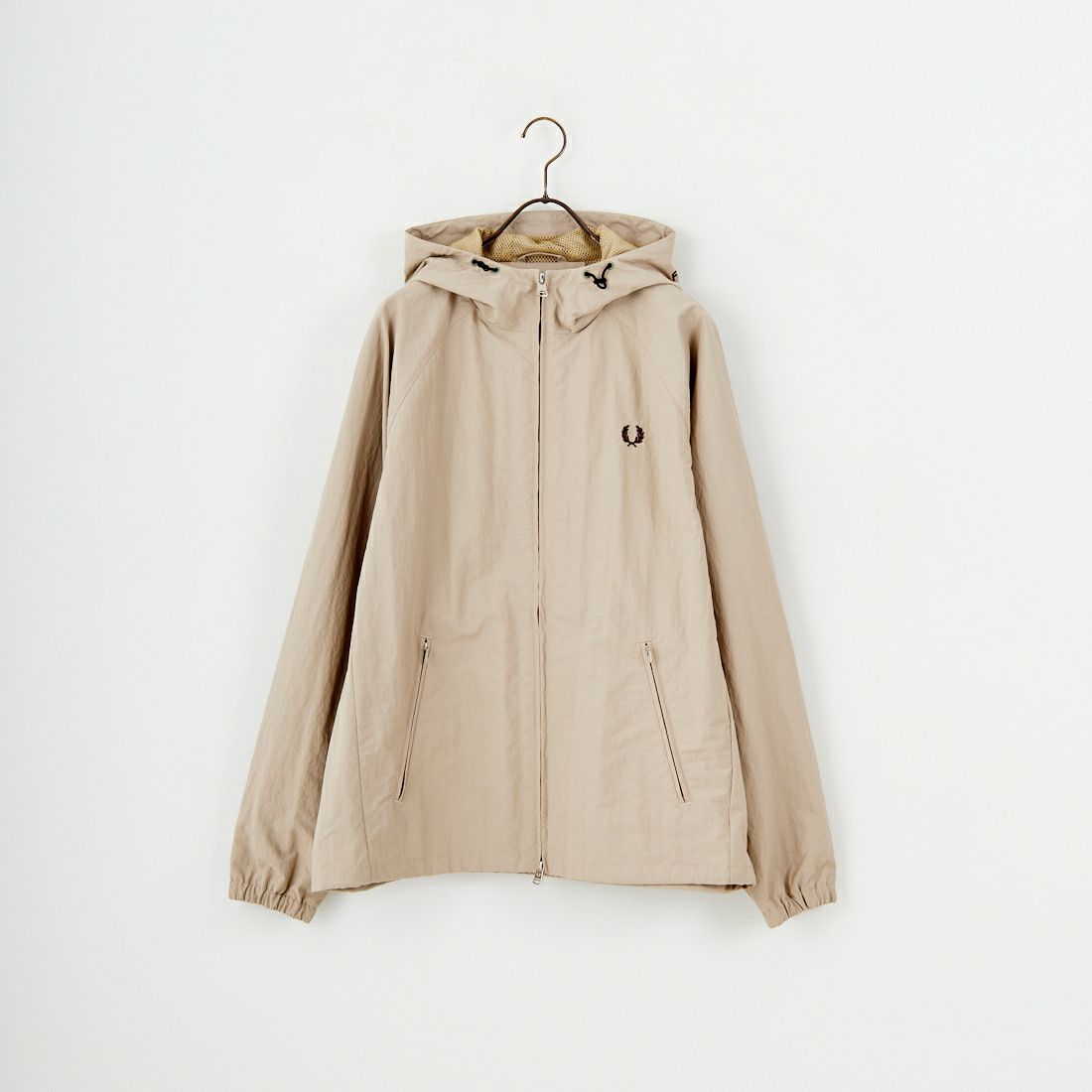 FRED PERRY [フレッドペリー] 別注 フード刺繍 ナイロンシェルジャケット [FPM-25A-031JF] WARM OAT/B