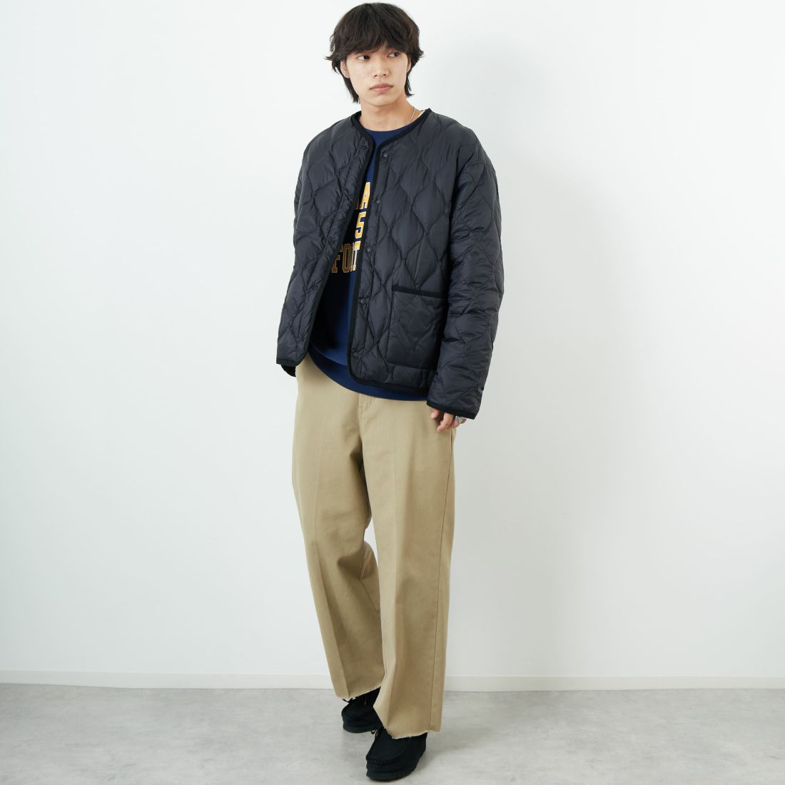 TAION [タイオン] 別注 リバーシブル ライトダウンジャケット [TAION-JF001] BLACK &&モデル身長：179cm 着用サイズ：L&&