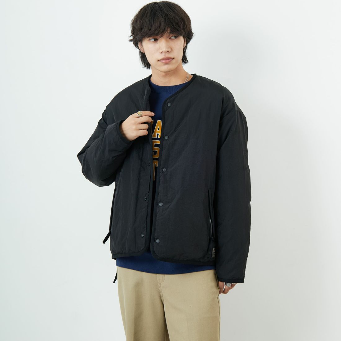 TAION [タイオン] 別注 リバーシブル ライトダウンジャケット [TAION-JF001] BLACK &&モデル身長：179cm 着用サイズ：L&&