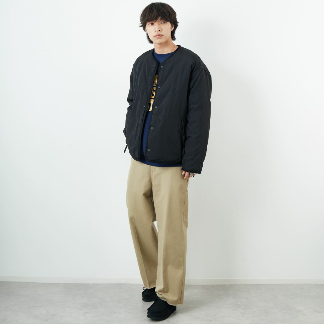 TAION [タイオン] 別注 リバーシブル ライトダウンジャケット [TAION-JF001] BLACK &&モデル身長：179cm 着用サイズ：L&&