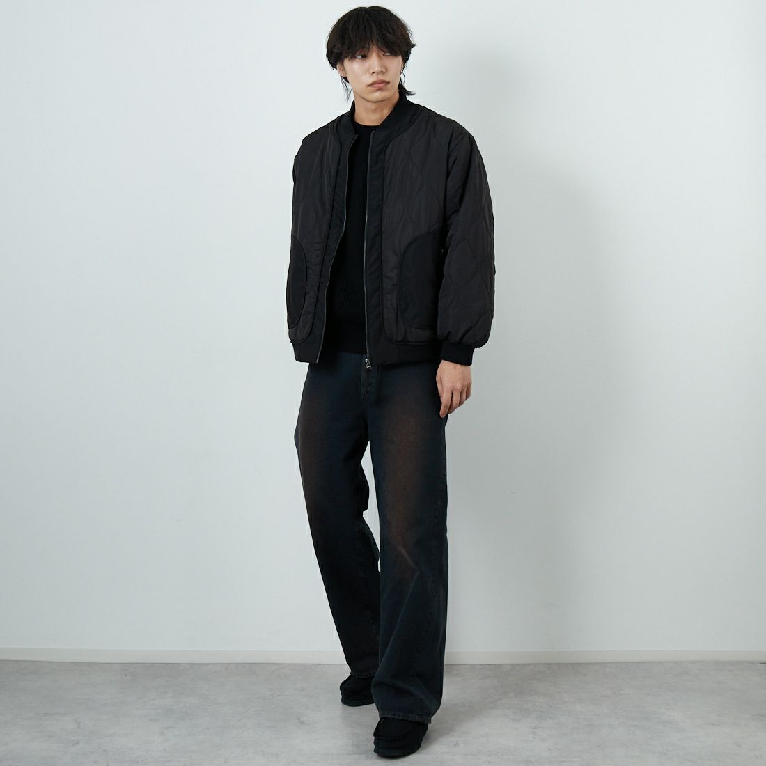 HELLO CALIF [ハローカリフ] キルティングボンバージャケット [511002IN] BLACK &&モデル身長：179cm 着用サイズ：M&&