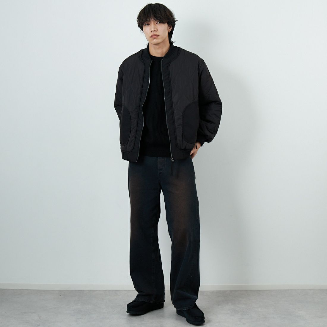 HELLO CALIF [ハローカリフ] キルティングボンバージャケット [511002IN] BLACK &&モデル身長：179cm 着用サイズ：M&&