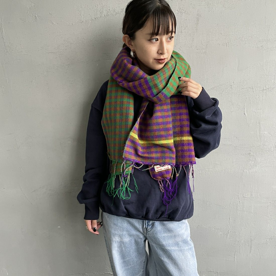 hint hint [ヒントヒント] アクリルコットン大判ストール [STOLE-08] PURPLE/GRN