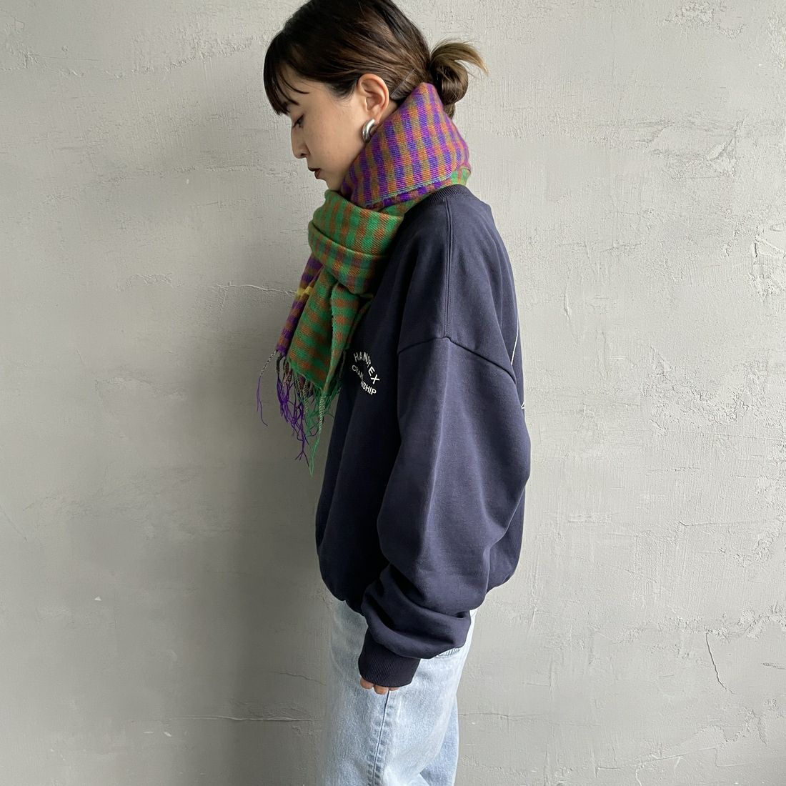 hint hint [ヒントヒント] アクリルコットン大判ストール [STOLE-08] PURPLE/GRN