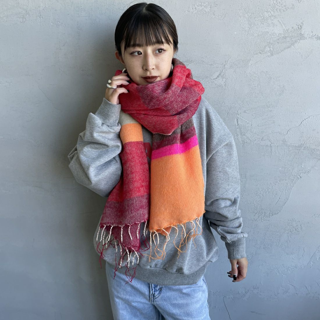 hint hint [ヒントヒント] アクリルコットン大判ストール [STOLE-20] RED MULTI