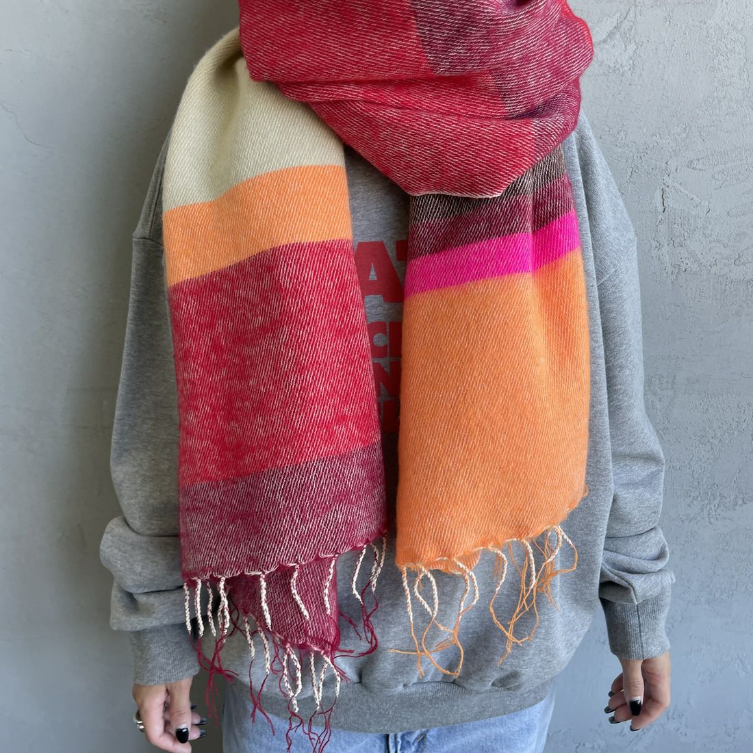 hint hint [ヒントヒント] アクリルコットン大判ストール [STOLE-20] RED MULTI