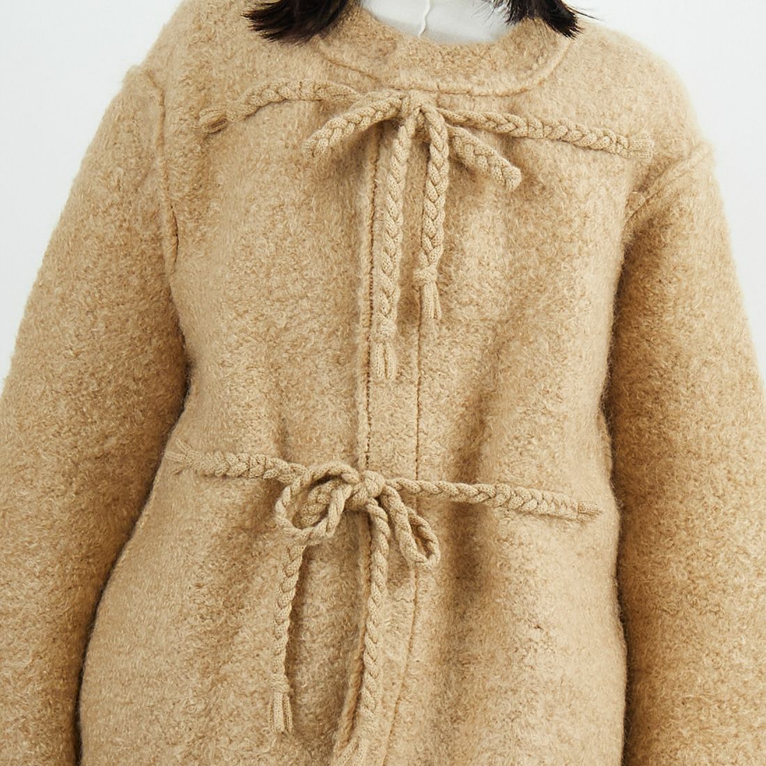 UNFIL [アンフィル] モヘア&シェットランドウール ジャンボループニットジャケット [WVFL-UW130] CAMEL &&モデル身長：162cm 着用サイズ：1&&