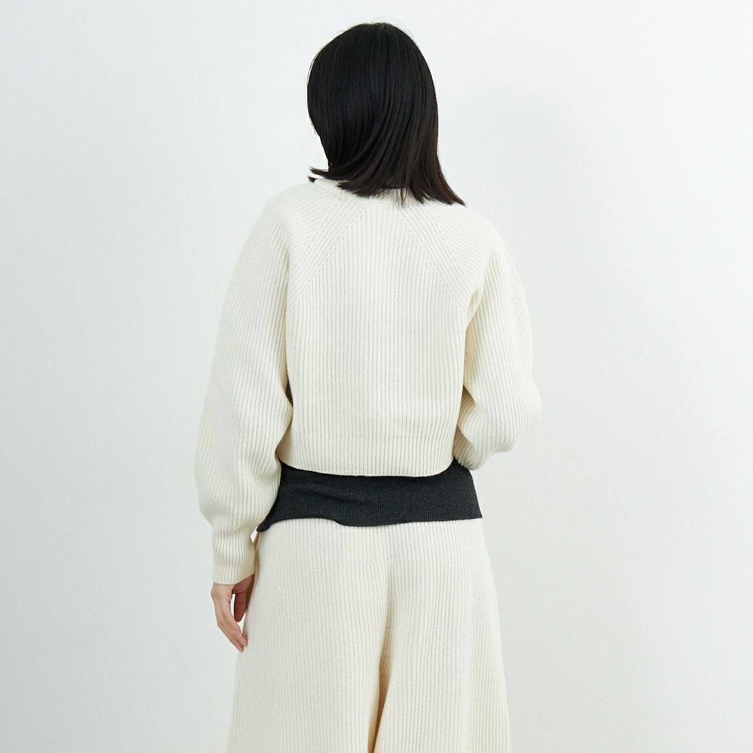 UNFIL [アンフィル] ウーレンコットン&EXファインラムウール リブニットプルオーバー [WVFL-UW123] OFF WHITE &&モデル身長：162cm 着用サイズ：1&&