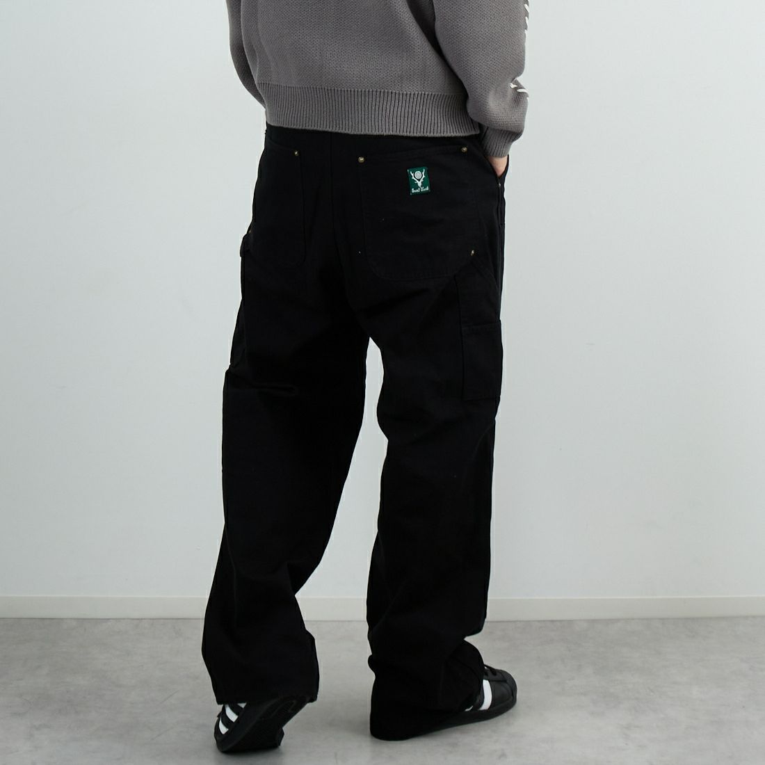 South2West8 [サウスツーウエストエイト] コットンキャンバス ダブルニーペインターパンツ [RW588] C BLACK &&モデル身長：179cm 着用サイズ：L&&