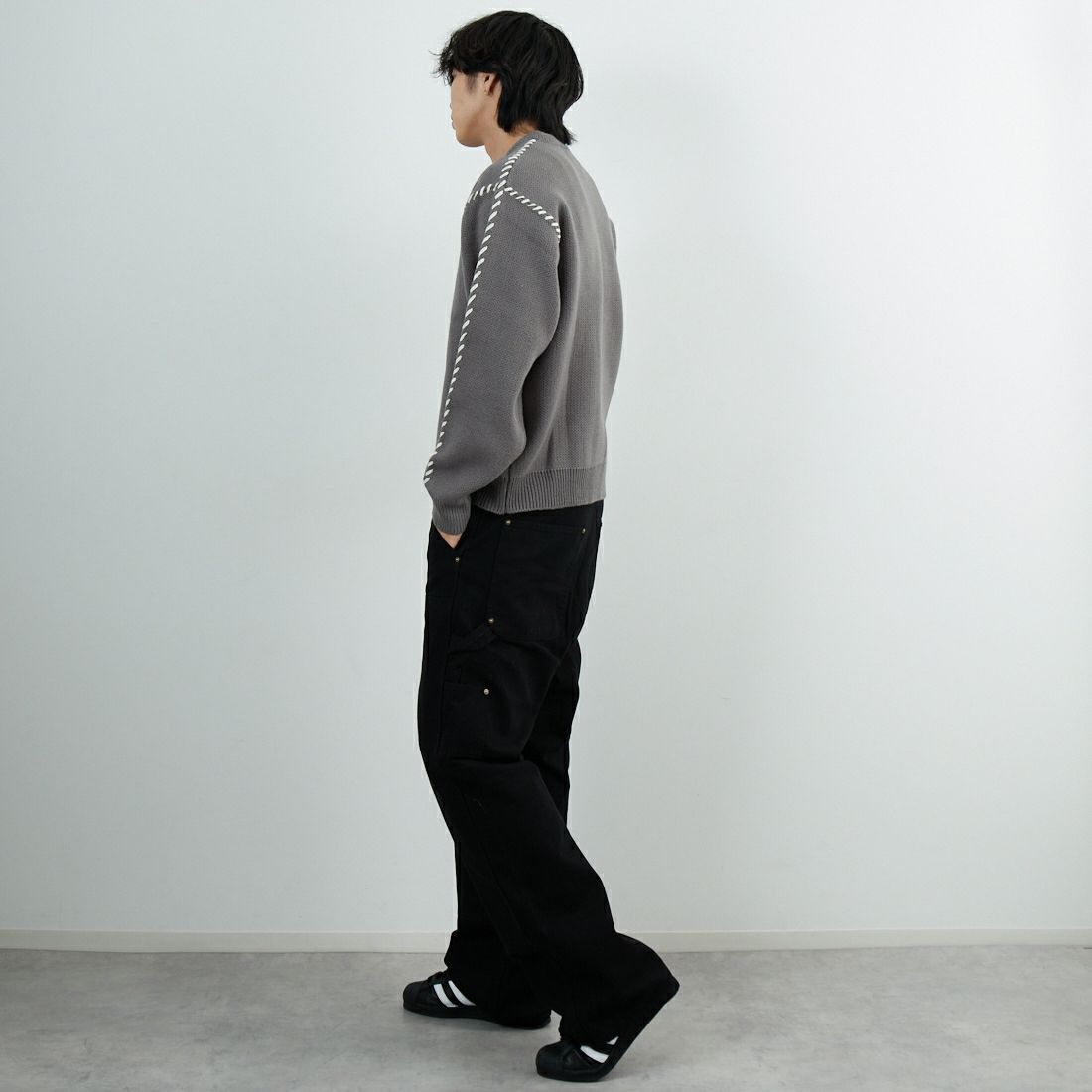 South2West8 [サウスツーウエストエイト] コットンキャンバス ダブルニーペインターパンツ [RW588] C BLACK &&モデル身長：179cm 着用サイズ：L&&